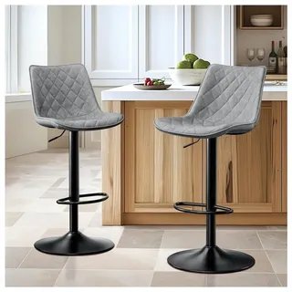 LuxusKollektion Barhocker Barhocker höhenverstellbar drehbar Lehne Mikrofaser Leder Grau grau