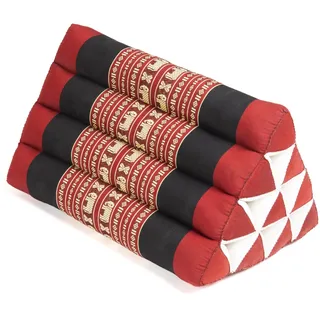 Dreieck Thaikissen, Kapokfüllung, Meditationskissen, Elefant rot/schwarz | Traditionelles Thai-Kissen, vielseitig einsetzbar, ideal für Kopf, Rücken oder Beine, atmungsaktive Kapokfüllung.