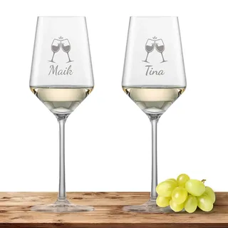 2x Weißweinglas mit Namen oder Wunschtext graviert - Zwiesel Glas Glas Riesling PURE - Weinglas personalisiertes Geschenk (ChinChin)