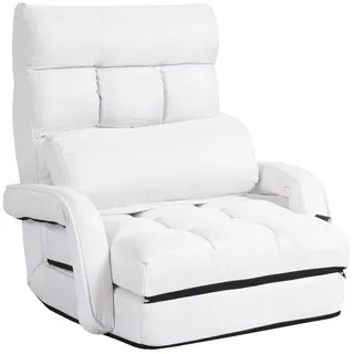 COSTWAY Relaxsessel Liegebett, verstellbar,klappbar,mit Armlehnen&Kissen weiß