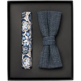 Venti "VENTI Set aus Fliege und Einstecktuch gemustert", Herren, blau (graues dunkelblau), 52% Polyester, 47% Baumwolle, 1% Elasthan, Fliegen