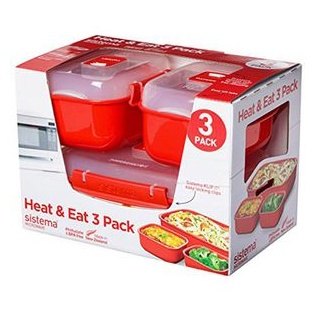 Sistema Mikrowellengeschirr Heat und Eat 1153, rot, Dosen, 2x 0,5l / 1,25l, Kunststoff, 3-teiliges Set