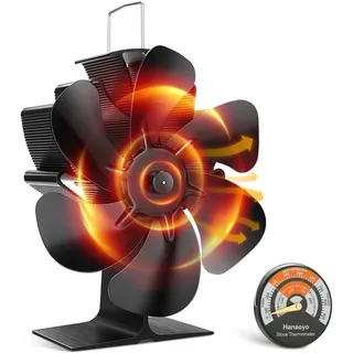 Hanaoyo Kaminventilator, Ofenventilator Ohne Strom Leiser Betrieb, Wärmebetriebener Kamin Ventilator mit 1 Ofenthermometer, Effiziente Wärmeverteilung Kaminlüfter für Holz/Holzbrenner/Kamin