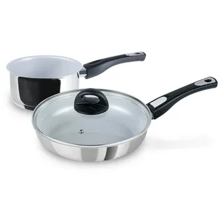Genius Pfannen-Set Cerafit Steel Kochgeschirr-Set 3-tlg., Pfanne 24 cm, Stielkasserolle, Edelstahl, Antihaft