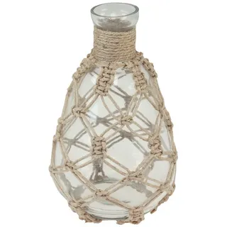 Posiwio Tischvase Glasvase Makramee Jute Natur Ø11cm H19,5cm Maritim Deko Sommer