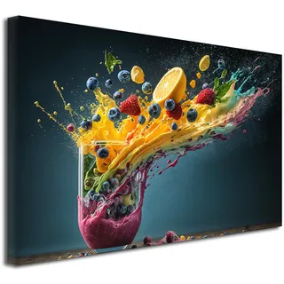 DECLINA, Bild Küche Wandbild Druck XXL Leinwandbild Deko Bild Leinwand Smoothie Kunst 50x30cm