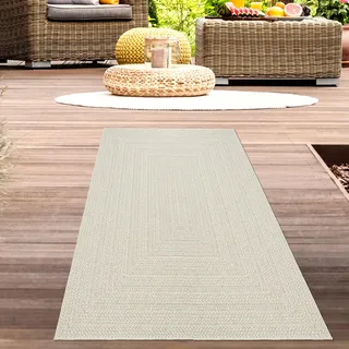 CARPETIA In- & Outdoor Teppich Linienmuster Creme Jute-Optik 60x180 cm | Pflegeleicht, wetterfest, UV-beständig und robust, OEKO-TEX geprüft, für Balkon, Terrasse, Garten & Wintergarten