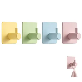 4er Set Kleiderhaken Kinder Bunt - Selbstklebende Wandhaken ohne Bohren für Kinderzimmer & Garderobe, T-Form Garderobenhaken für Kleidung, Handtücher & Taschen, Starke Klebehaken in 4 Farben