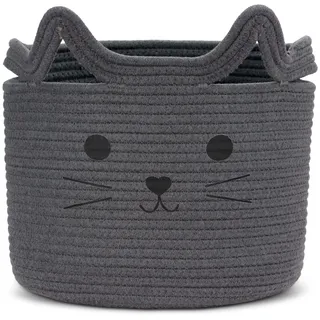 Goodheim Aufbewahrungskorb Kinder aus Baumwolle für Spielzeug und Wäsche, Wäschekorb und Spielzeugkorb in einem, Kinderzimmer Deko Graue Katze