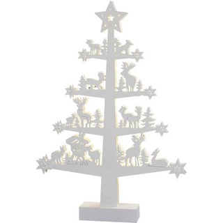 Hellum 522037 Holz-Figur Weihnachtsbaum mit Waldtieren Warmweiß LED Weiß Indirekter Lichtaustritt,