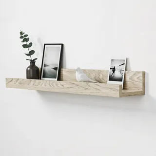 levandeo Bilderleiste Eiche gekälkt L40cm MDF Holz Wandregal Schmal Wanddeko Hängeregal Bilderschiene Galerieleiste