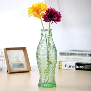 Glasvase Glas kreative Vase abnehmbare Fischform Dekoration dekorative Ornamente geeignet für Zuhause drinnen und draußen (Grün)