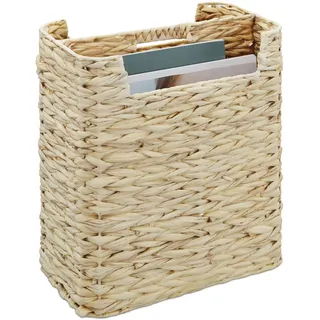Relaxdays Zeitungsständer, Wasserhyazinthe, HxBxT: 38 cm, Zeitungshalter mit 2 Fächern, Zeitungskorb, Natur