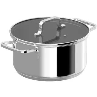 [BERGHOFF1315079] BergHOFF DiNA Kochtopf mit Glasdeckel Helix – PFAS-frei (20 cm) - Silber