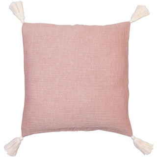 Jean & Len Kissenhülle mit Quasten aus 100% Bio-Baumwolle, mit Knöpfen aus Kokosnuss, Oeko-TEX & GOTS Zertifiziert, in der Farbe rosa, produziert in der Türkei, Kissenbezug 45x45 cm
