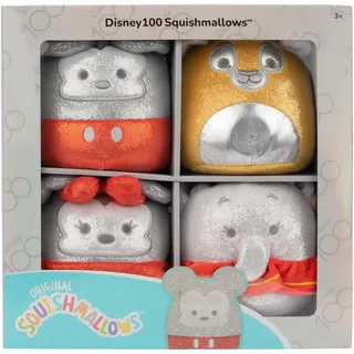 Squishmallows SQDI00233 - Disney 100 4er Pack, offizielles Set mit Winnie Puuh, Tinkerbell, Simba & Dumbo, je 12,5cm Plüschfiguren