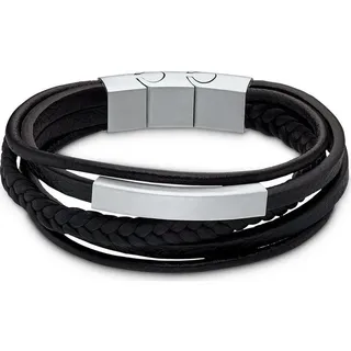 FAVS Armband Edelstahl Leder schwarz 88003861 Größe 18