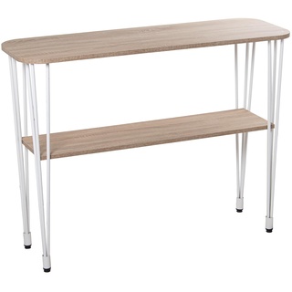 DRW Eingangstisch mit Ablage aus Holz und Metall, 120 x 40 x 91 cm, Regal 106 x 28 x 1,8 cm, Eiche und Weiß, 120x40x91cm, balda 106x28x1,8cm