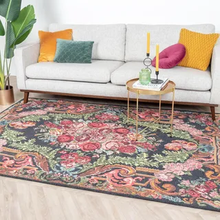FRAAI | Home & Living Blumen Teppich - Estate Rosen Kelim Gold - 160x230 cm - Polyester - Flachgewebe - Geblümt, Rosenkelim - Modern, Orientalisch - Wohnzimmer, Esszimmer, Schlafzimmer