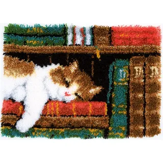 Vervaco Kreativset Vervaco Knüpfteppich / Wandbehangpackung Katze im Bücherregal, (Set, Vervaco embroidery Kit), Made in Europe bunt