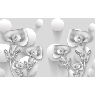 PAPERMOON Fototapete "Abstrakt 3D Effekt mit Blumen" Tapeten Gr. B/L: 3,50 m x 2,60 m, Bahnen: 7 St., bunt Fototapeten