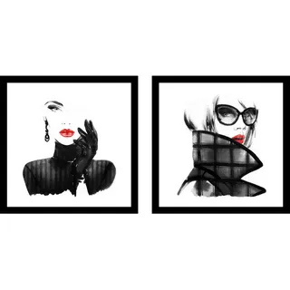 Euroart Glasbild, Rot, Schwarz, Weiß, Glas, 2-teilig, rechteckig, 20x40x1.40 cm, Fotografie, einfache und schnelle Anbringung, glänzend, Bilder und Zubehör, Wandbilder, Glasbilder