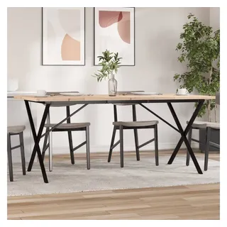 furnicato Couchtisch Esstisch Massivholz 180x90x75,5 cm mit pulverbeschichtetem (1-St), Rustikale Tafel mit stabilem X-Gestell für den Essbereich im Haus braun X-Gestell
