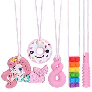 MizzyTots 5 Stück Sensorische ketten für Kinder, Autismus-Spielzeug | BPA-frei Sinneskette Halskette für Babys, Kleinkinder & Kinder mit Autismus, ADHS | Beißkette als Zahnungshilfe/Stressabbau