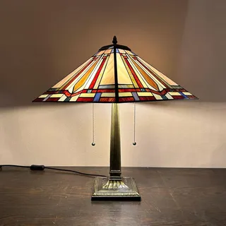 AIBOTY Tiffany Style Tischlampe Buntglas Mission Nachttischlampe 16 Zoll breite Schreibtischleuchte Harz quadratische Basis Dekor Schlafzimmer Wohnzimmer Home Office,B