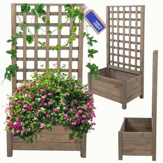 Modo24 Blumenkasten aus Holz, Pflanzkübel, Balkonkasten mit / ohne oder nur Rankgitter, Blumenkübel Holzkiste Garten Terrasse, Imprägniert Wetterfest Outdoor beige|grau 60 cm x 116 cm x 40 cm