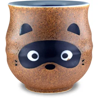 Mino Ware Traditional Japanese Yunomi Tea Cups, 340 ml, Tanuki Japanese Racoon Dog for Green Tea, Matcha Tea