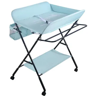 Wickelkommode Klappbar, Mobiler Wickeltisch, Babypflegetisch mit Sicherheitsgurt Ablagefächern, Tragbar Wickeltisch, Platzsparend & Stabil 80 * 66 * 98cm (Himmelblau)