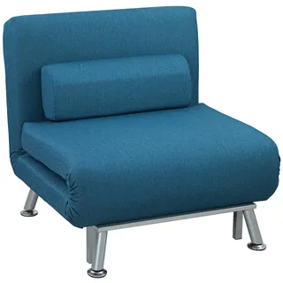 HOMCOM 3 in 1 Schlafsessel Klappbar Schlafsofa mit Bettfunktion Verstellbarer Rückenlehne Kissen Gästebett bis 150kg belastbar Relaxsessel Klappsessel für Wohnzimmer Schlafzimmer 75x70x75cm Blau