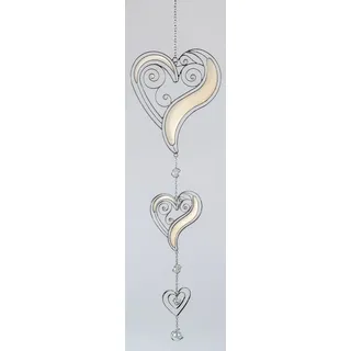 formano Moderne Deko für Fenster Herz-Hänger Fensterdeko Dekohänger Glasbild zum aufhängen Tiffany Weiß/Silber 58cm Groß