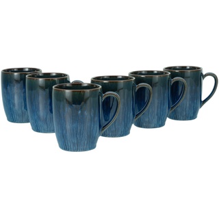 CreaTable, 33086, Serie Sea Breeze Blau, 6-teiliges Geschirrset, Kaffeebecher Set aus Steinzeug