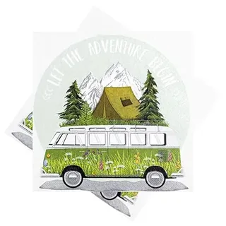ZauberDeko Servietten Berg Zelten Wohnmobil 'Adventure' Grün Tischdeko 33 x 33 cm 20er Pack