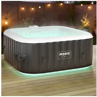 Arebos Whirlpool TENERIFE Aufblasbar 6 Personen mit 130 Düsen, (Komplett-Set, LED-Beleuchtung), Für Outdoor & Indoor schwarz 154 cm