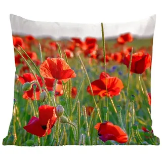 MuchoWow Dekokissen Blumen - Mohnblumen - Natur - Rot, Zierkissen mit Kissenfüllung, Deko, Sofakissen, 50x50 cm bunt Quadratisch | 50 cm x 15 cm x 50 cm