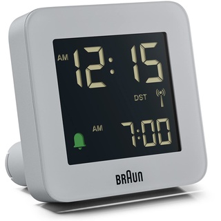 Braun Digitaler Funkwecker für die mitteleuropäische Zeitzone (DCF) mit Schlummerfunktion, LCD-Display, Schnelleinstellung und anschwellendem Alarm-Piepton in Grau, Modell BC09G-DCF.