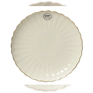 Christmas Decorations Frühstücksteller Porzellan 20cm - Teller mit Relief & Goldrand Geschirr Speiseteller Kuchenteller Dessertteller Frühstücksgeschirr Essteller Weiß Gold