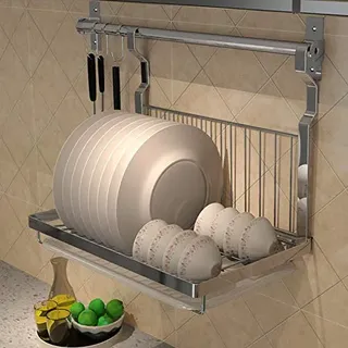 FLBT Abtropfgestell für Wandmontage, Abtropfgestell zum Trocknen mit abnehmbarer Abtropfschale, Edelstahl, zum Aufhängen, zusammenklappbar, für Bohrinstallation und lochfreie Installation. mit 40 cm