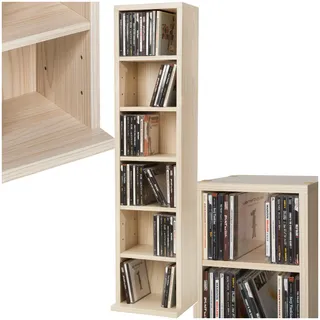 tectake® CD Regal für bis zu 102 CDs - Aufbewahrung für CD Hüllen, DVD Ständer, Holzregal Wand, Wohnzimmerschrank, Büroschrank, Offenes Stauraumregal - Buche