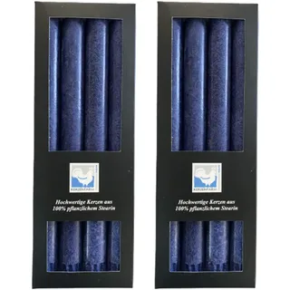 Kerzenfarm Hahn 8 Stearin-Stabkerzen - 8er Set (2x4 STK.) 22 x 250 mm | Dunkel- Blau - pflanzliche Tafelkerzen Echtwachs