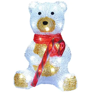 DEUBA® Weihnachtsdeko LED Acryl Figur Teddy Außen Innen 25cm Groß Weihnachten Eisbär beleuchtet Deko Weihnachtsfiguren Weihnachtsbeleuchtung Kaltweiß
