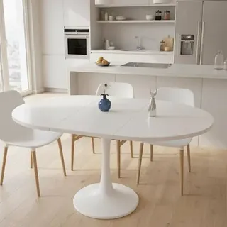 Esstisch Rund Ausziehbar, Küchentisch 100/140x100x75 cm, Esstisch Rund Weiß für 2-6 Personen, Esszimmertisch Ausziehbar für Multifunktionale Räum