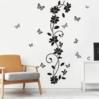 2 Stück Wandtattoo Blumenranken Mit Schmetterlingen Schwarz Blumen Ranken