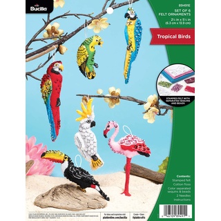 Bucilla, tropische Vögel, Filzapplikationsset, Set mit 6 Filzapplikationen, Ornamentherstellungs-Kit, perfekt für DIY-Nadelspitzen-Kunst und Handwerk, 89491E