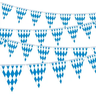 10 Meter Blau-Weiße Oktoberfest Wimpelgirlande mit 30 Flaggen, 14 x 21 cm Bayerische Wimpel für Deutsches Bierfest, Bayerische Party, Oktoberfest, Wand- und Gartendekorationen