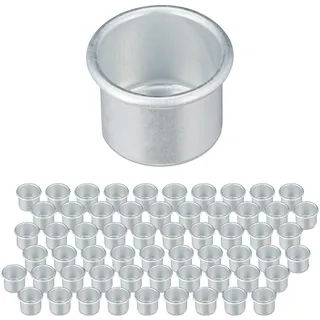 Relaxdays Kerzentüllen, 60er Set, Kerzenhalter für Stabkerzen, Innendurchmesser 22 mm, Aluminium, Kerzeneinsätze, Silber
