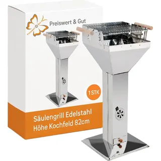 Trichtergrill mit 3-fach höhenverstellbarem Grillrost, mit 2 Haltegriffen, Windschutz und Ascheschublade, rostfreier Edelstahl - Silber